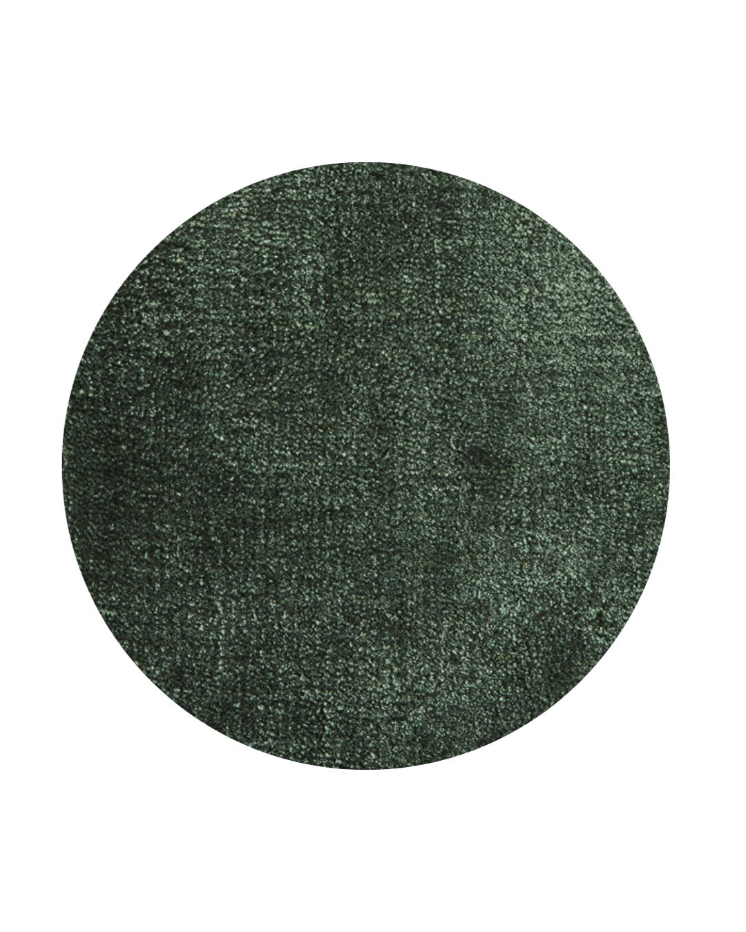 Apvalus, tamsiai žalios spalvos pukuotas kilimas