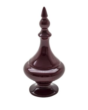 Keramikinis indas su su dangteliu, lakuoto bordo spalvos paviršiumi