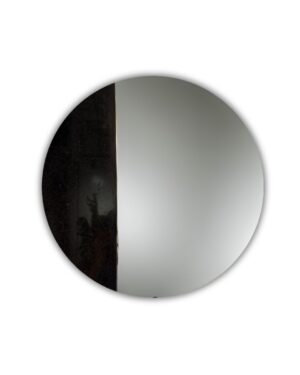 Apvalus veidrodis su juodo marmuro ir aukso detalėmis