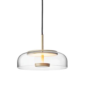BLOSSI 1 pakabinamas šviestuvas su skaidriu apvaliu stiklo gaubu ir aukso spalvos detalėmis