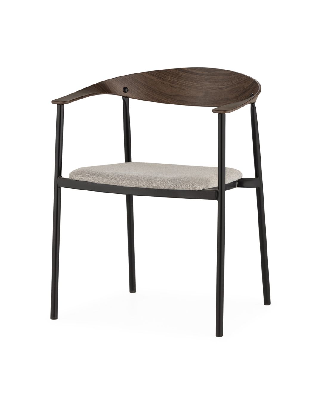 Minimalistinio dizaino valgomojo kėdė su porankiais ir metalinėmis kojelėmis