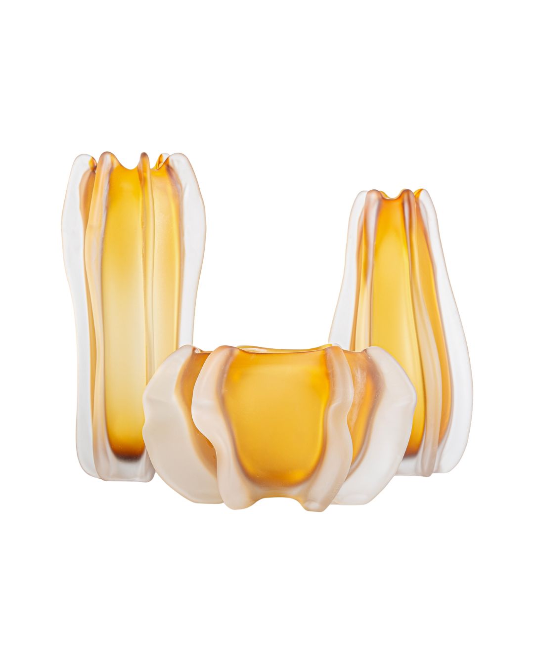 Stiklinių vazų komplektas, geltona spalva