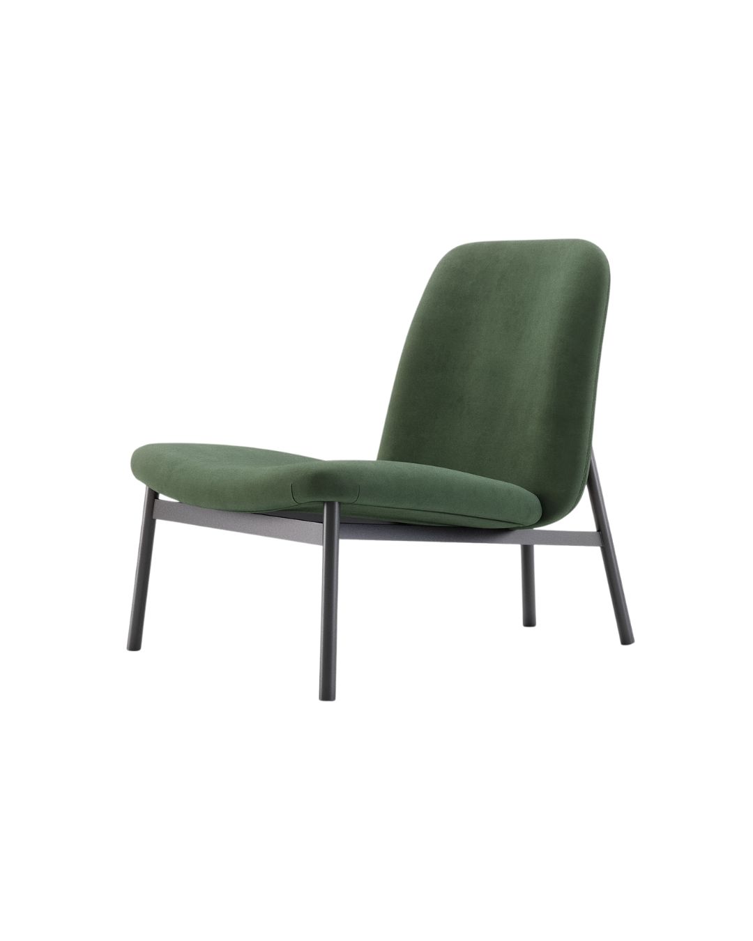 Modernus tamsiai žalios spalvos fotelis be porankių