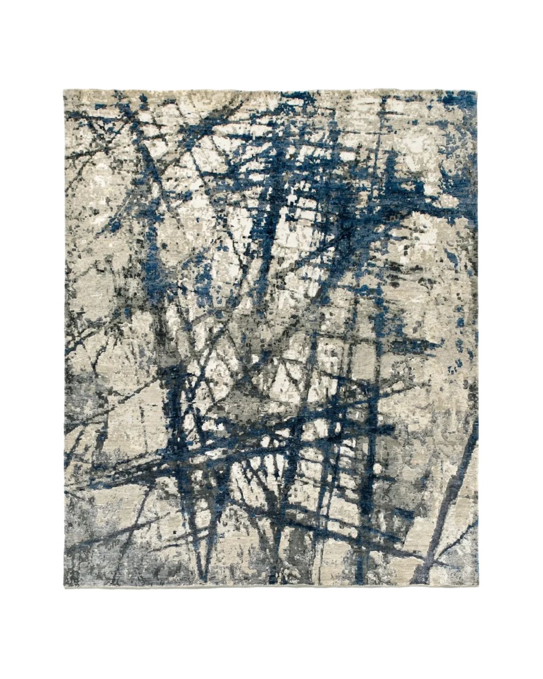 PRIVILEGE GREY INDIGO smėlinės spalvos kilimas us ryškiomis indigo spalvos juostomis