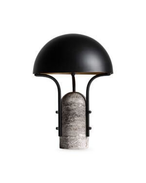 rt Deco stiliaus šviesuvas su juodo metalo gaubtu ir marmuro baze