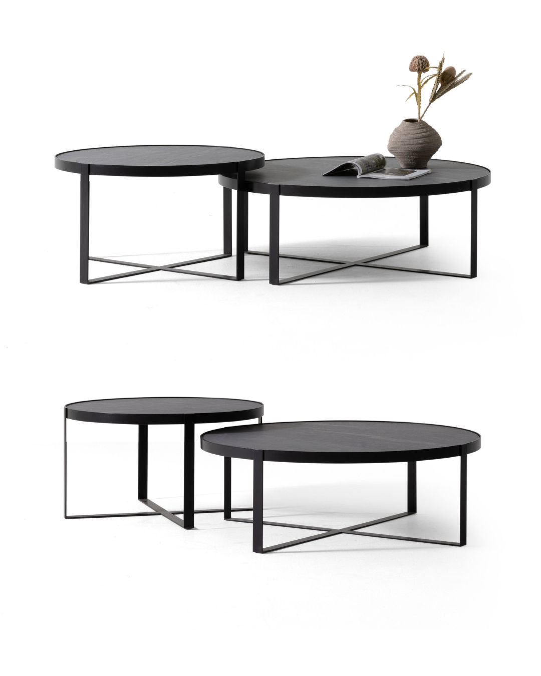 Minimalistinio dizaino apvalus kavos staliukas aukštomis metalinėmis kojelėmis