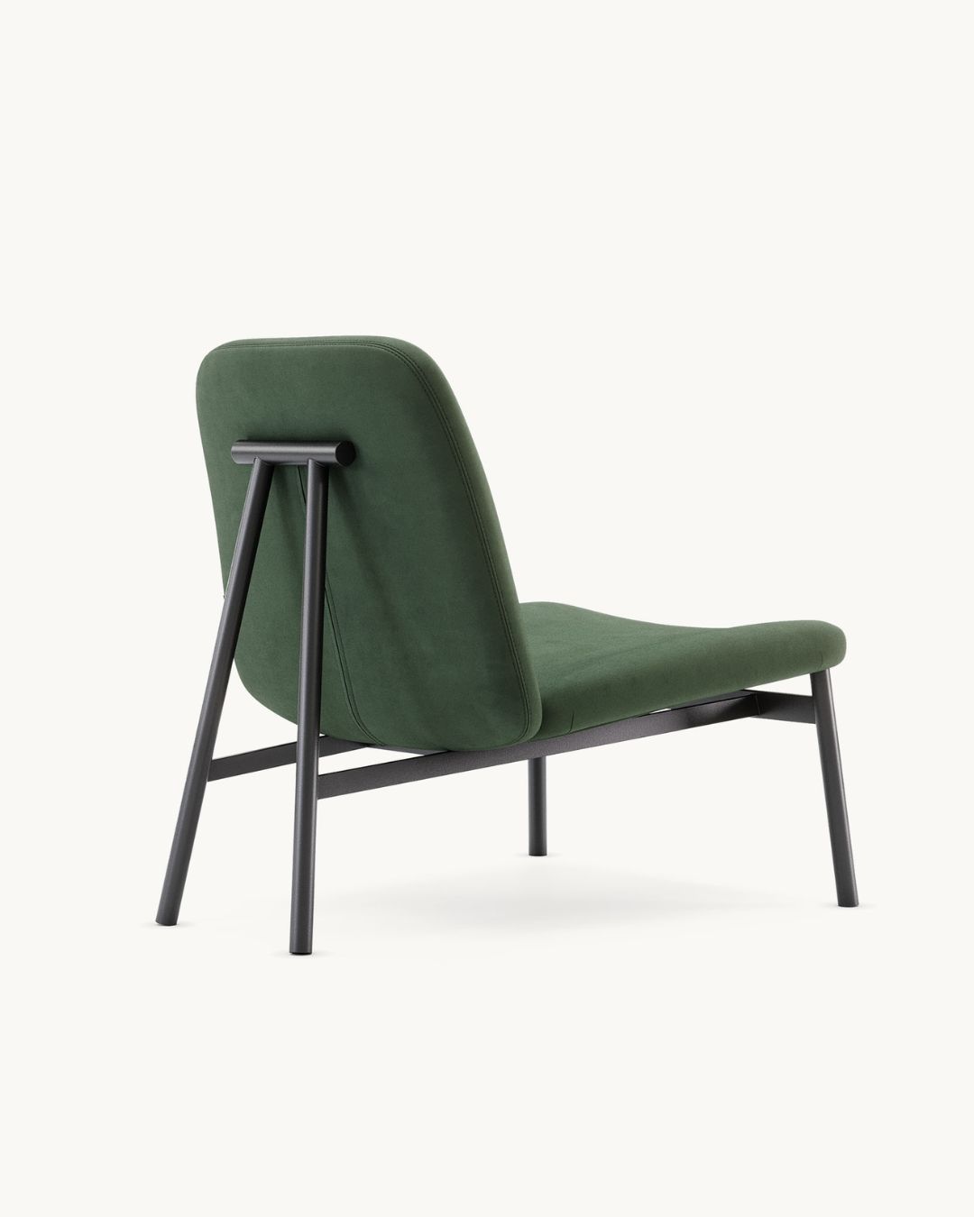 Modernus tamsiai žalios spalvos fotelis be porankių