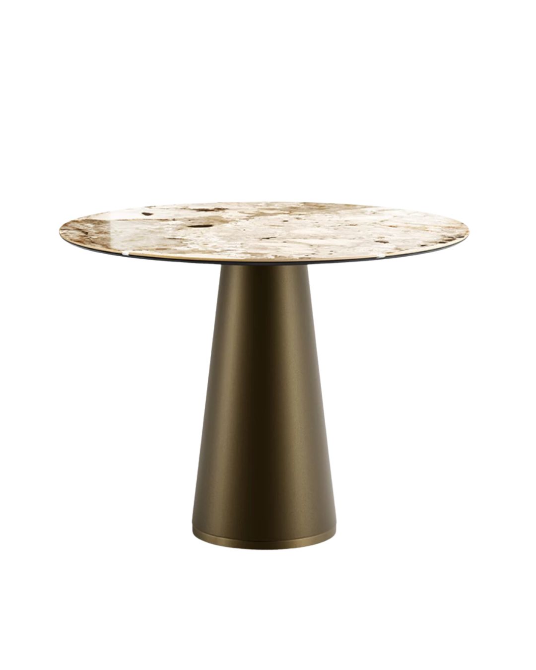 Pietų stalas su kūgio formos koja ir keramikiniu stalviršiu