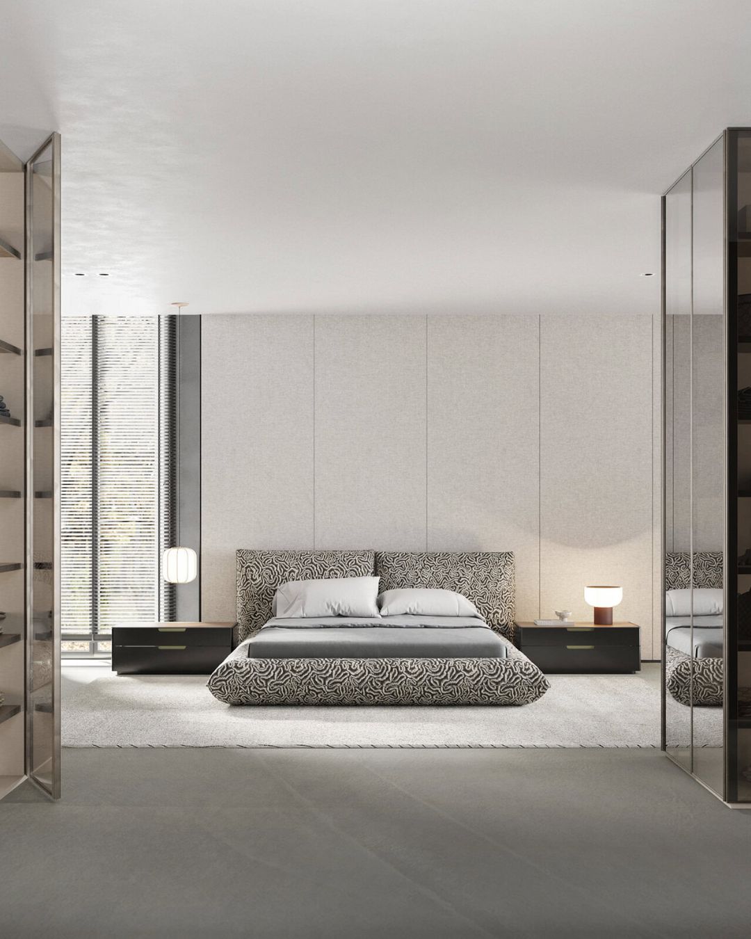 Pilkos spalvos miegamojo lova Tonfo iš Saloni