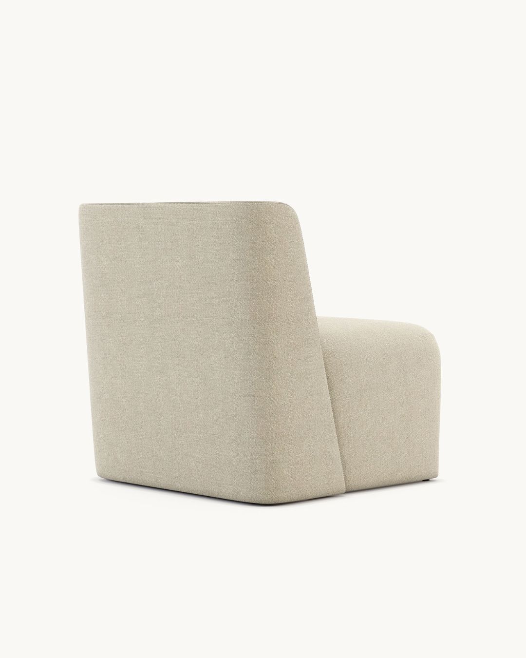 Modernus fotelis be porankių, aptrauktas smėlio spalvos audiniu