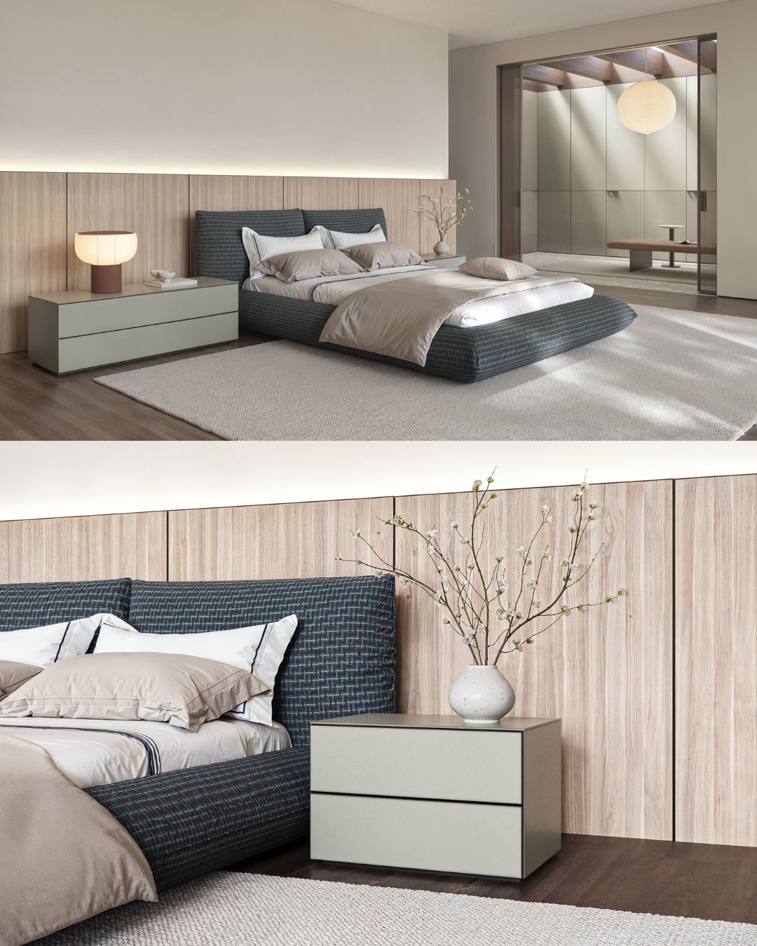 Tamsiai mėlynos spalvos miegamojo lova Tonfo iš Saloni