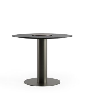 Apvalus pietų stalas su metaline kojele ir keramikiniu stalviršiu