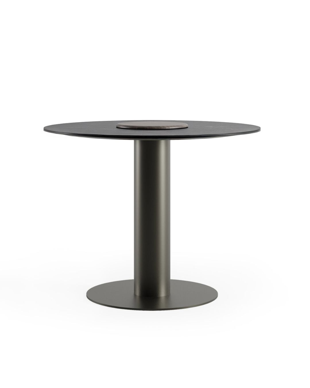 Apvalus pietų stalas su metaline kojele ir keramikiniu stalviršiu