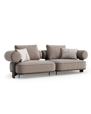 Moderni dvivietė sofa su cilindro formos nugaros atlošu