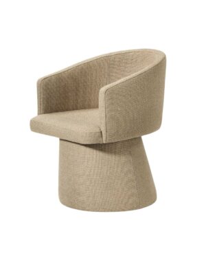 Valgomojo kėdė su porankiais pilnai aptraukta smėlinės spalvos audiniu