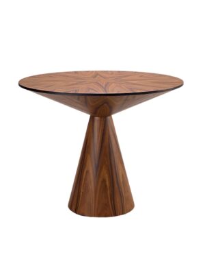 Apvalus medinis stalas su kūgio formos koja