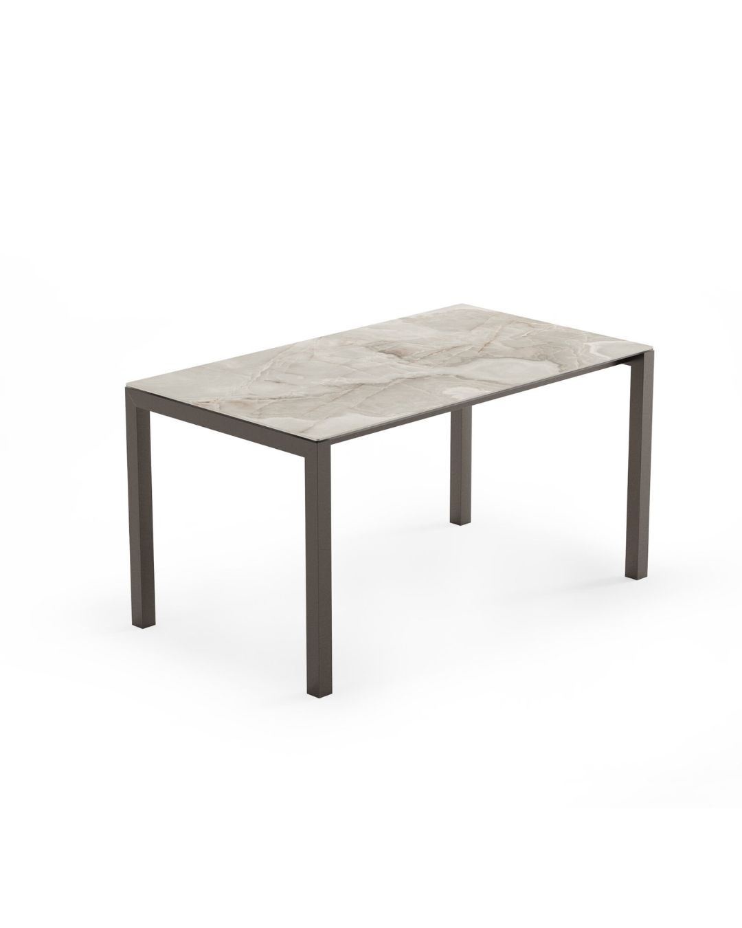 Minimalistinio dizaino stačiakampio formos "Lorient" pietų stalas plonomis metalinėmis kojelėmis ir keramikiniu stalviršiu