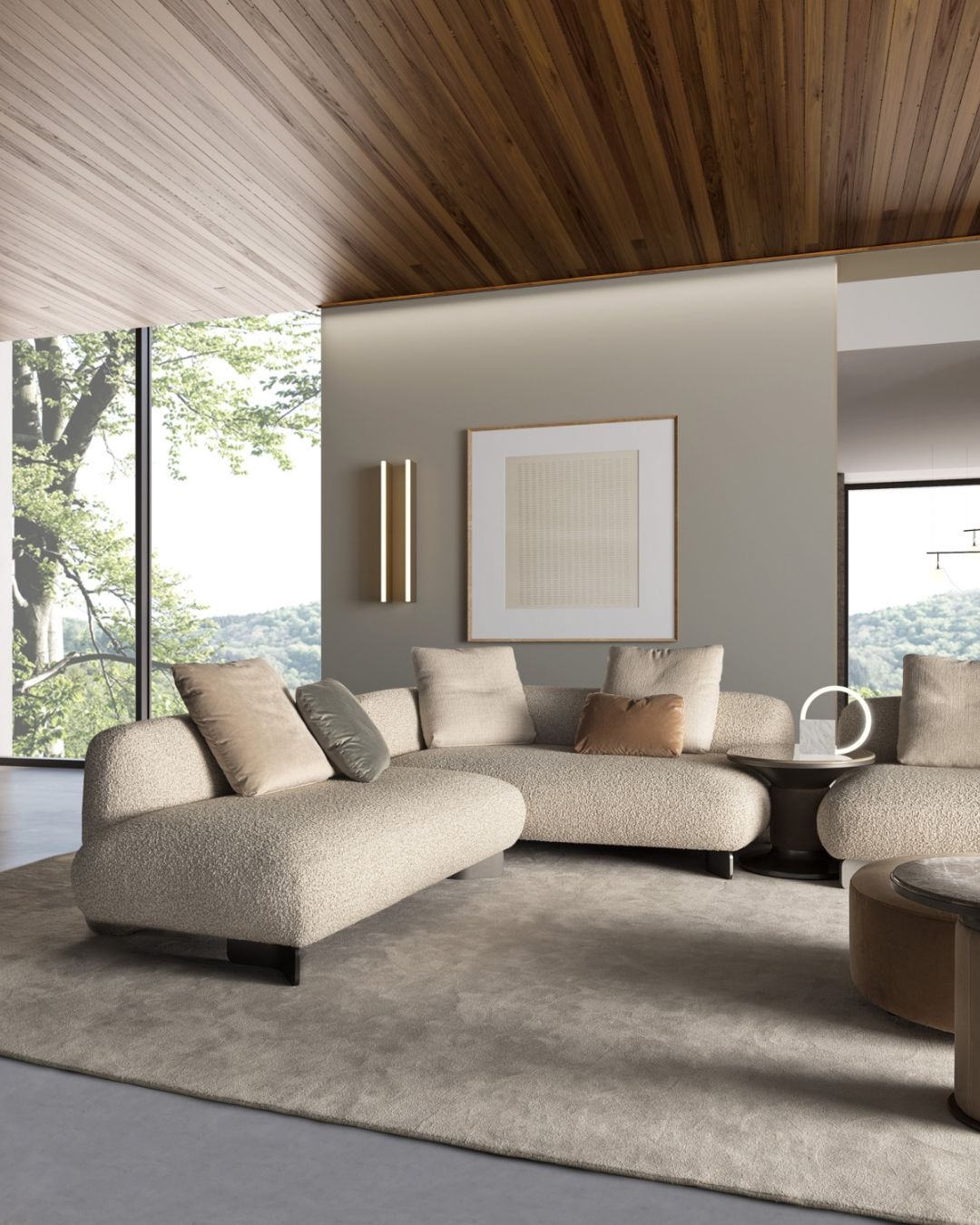 Modulinė sofa Kintai su šviesiu audiniu - nuotrauka interjere