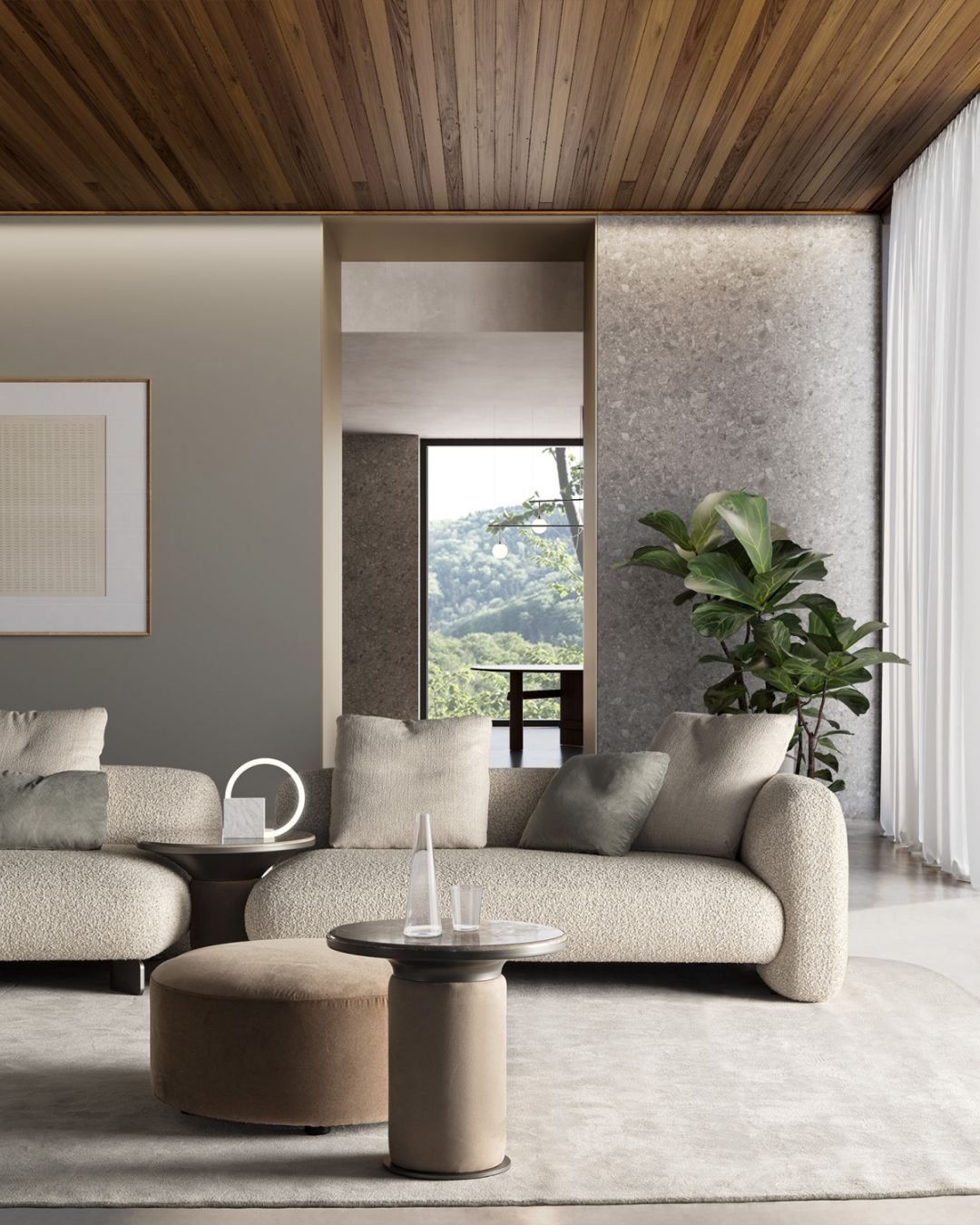 Modulinė sofa Kintai su šviesiu audiniu - nuotrauka interjere