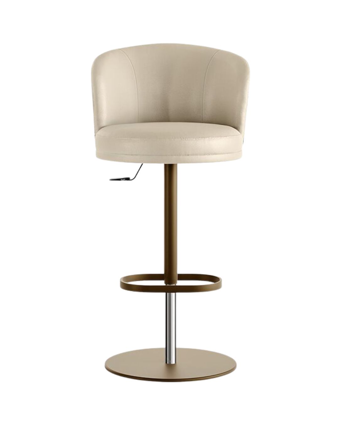 Kreminės spalvos baro kėdė baltame fone